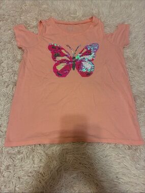 The Children's Place Peach Cold-Shoulder Tee with Sequin Butterfly